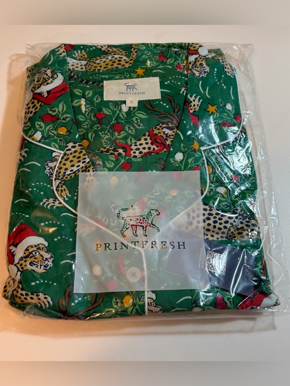 Printfresh Very Merry Bagheera Flannel Pajama Set Mistletoe Santa Leopard